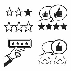 Black And White Customer Feedback Evaluation Graphics With Ratings And Thumbs Up