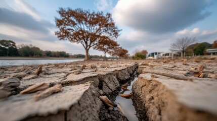 Dried cracked earth with barren landscape under a clear blue sky in a desert setting captured by award-winning photographer D. Blaksham showcasing severe drought conditions