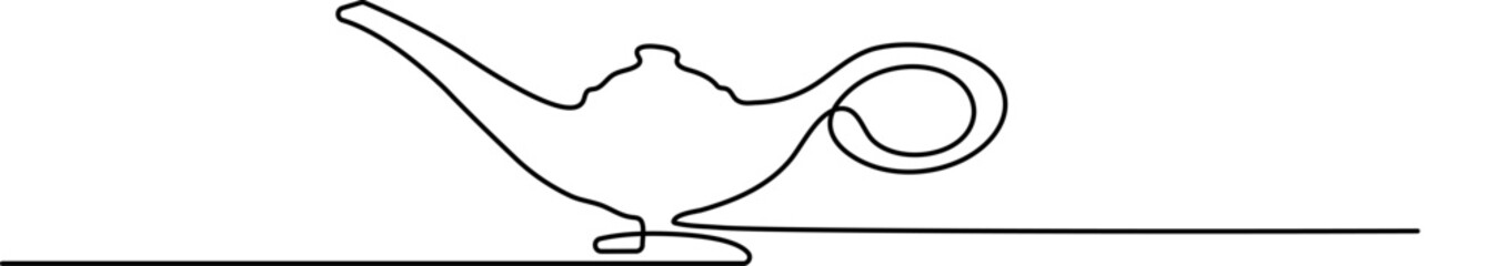 Aladdin magic teapot. Decorative elements drawn on a white background. Vector illustration . single line of classic aladdin  lamp vector, Gin lamp one line vector design flat vector icon, vintage 