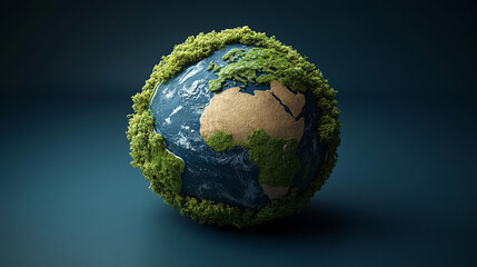 Fototapeta premium A vibrant green globe floats in a clean, modern space, symbolizing global unity, eco-consciousness, and a sustainable future through innovation, awareness, and environmental responsibility.