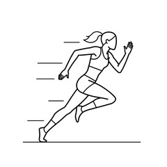 Running fitness icon &mdash; athletic woman sprinting, dynamic sport movement line art illustration