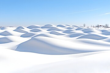 Obraz premium Snow-covered field with rolling hills and a clear blue sky