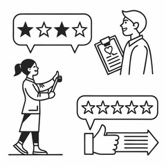 Customer Satisfaction And Feedback With Star Ratings And Customer Service Review Illustration