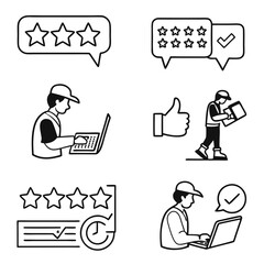 Customer Feedback And Service Review Icons Depicting Satisfaction And Quality Assurance Process