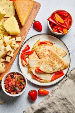 Quesadilla with Peppers, Salsa and Cheese and Extra Cheese on the Side