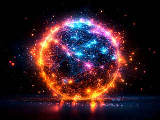Obraz premium Glowing sphere network connections vibrant colors