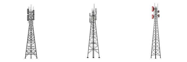 transparent png background. Ai generated - Set of A sleek vector of a professional radio antenna tower transparent png background. Ai generated