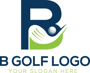 golf logo with letter b illustration logo design, b silhouette golf player modern typography illustration, b golf logo