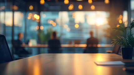 An office meeting room with businesspeople in blurred style background,
