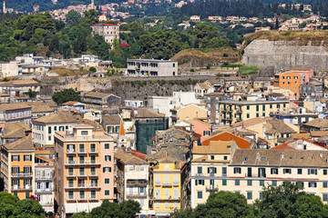 Fototapeta premium Old buildings under fortress,Kerkyra cityscape,Corfu island,Greece