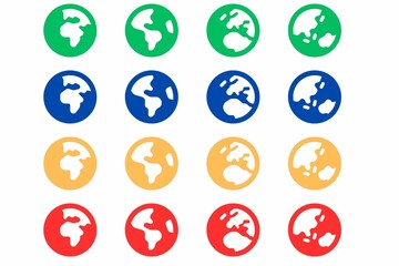 colorful set of earth Asia, America, Europe and Africa icons