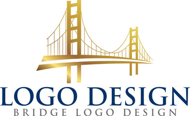 A vector Illustration of Golden Bridge Logo Vector Icon in black background with gold shine effect