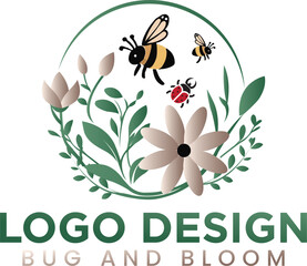 Puffy bumblebees or Bees flying near various flowers. Bee collects pollen. Spring, summer, nature concept. Set of three hand drawn modern Vector illustrations. Logo, print, design template