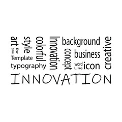   Word Cloud with INNOVATION background design.
