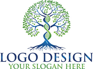 DNA tree leaf logo design vector icon. Human DNA double helix with tree colorful concept vector illustration.