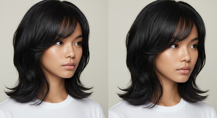 Sleek and Chic Black Bob Haircut with Side-Swept Bangs Before & After