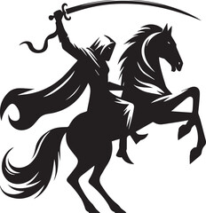 Silhouette of Medieval Warrior on Horse with Sword – Vector Art	