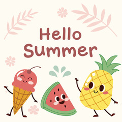  hello summer characters vector banner background