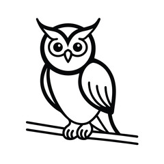 owl perched branch linear silhouette line art vector