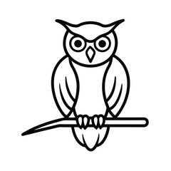 owl perched branch linear silhouette line art vector