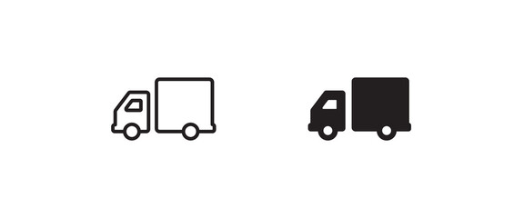 Fast shipping delivery truck icon. Express Fast shipping Free delivery 24 hours. Logistic trucking Cargo van Shipping lorry line and flat icons set, editable stroke isolated on white linear vector