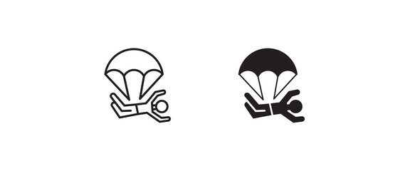paragliding icon. Skydivers, Parachutist jumping, jumper, Parachute sport icons button, vector, sign, symbol, logo, illustration, editable stroke, isolated on white