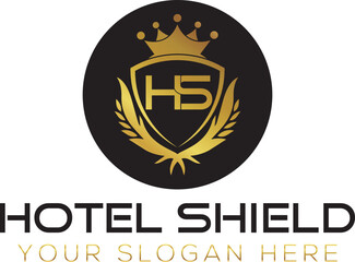 initial SH letter with shield style logo template vector