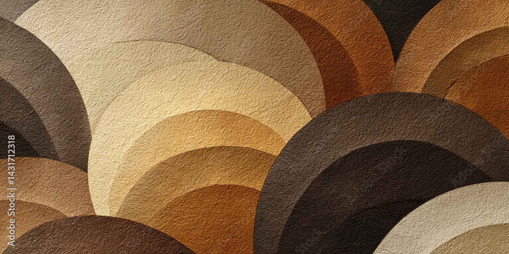 Poster Abstract image of textured brown and beige arcs creating a wave-like pattern, suggesting depth and dimension, ideal for background or design element