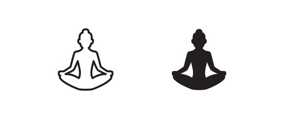 Yoga Fitness Icon. Meditation, meditate, Lotus position, Yoga pose, Relaxation icons button, vector, sign, symbol, logo, illustration, editable stroke, flat design style isolated on white linear line