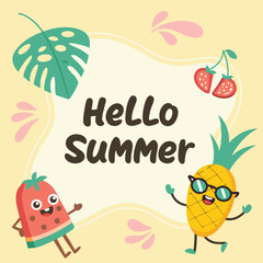 hello summer characters vector banner background