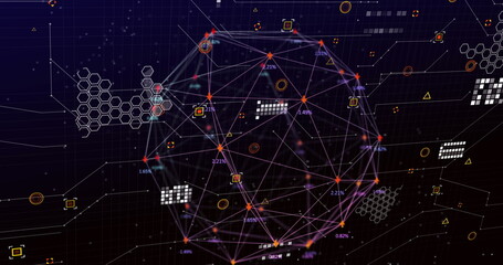 Image of online security padlock, data processing and markers over globe