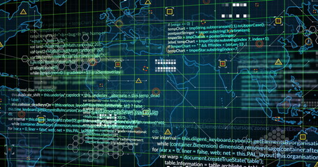 Obraz premium Image of data processing and markers over world map