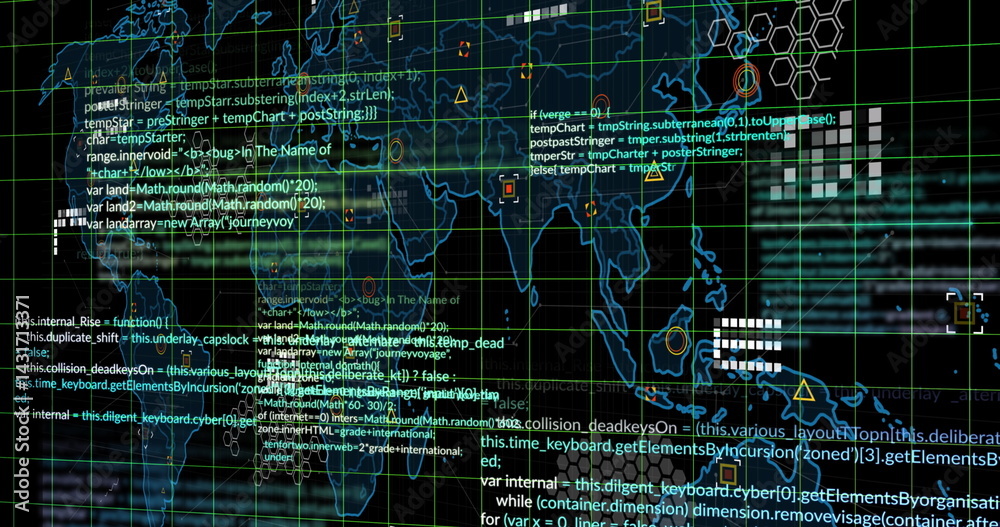 Poster image of markers and data processing over world map