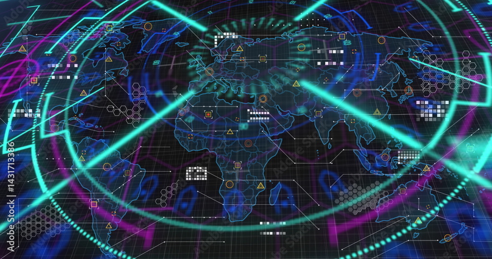 Poster image of scope scanning, data processing and markers over world map