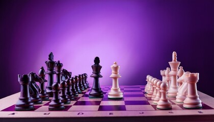 chess and chessboard on a purple background