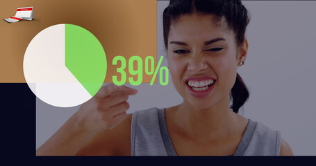 Image of circle with growing number over biracial woman