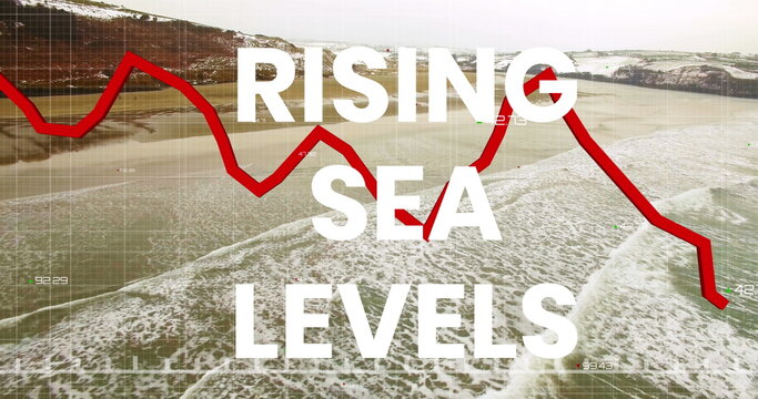 Image of rising sea levels over financial graph and seascape - Powered by Adobe