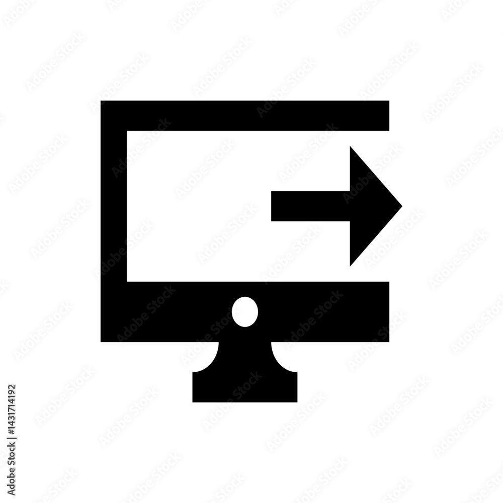Poster computer monitor with an arrow pointing right indicating data transfer on a black and white backgrou