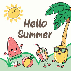  hello summer characters vector banner background