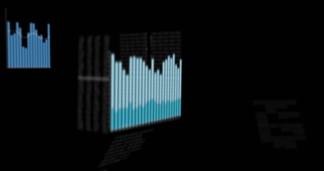 Image of financial data and statistics processing over black background