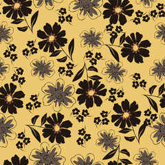 Seamless floral pattern, liberty ditsy print with a delicate rustic motif. Cute botanical design: simple small bouquets, tiny hand drawn flowers, leaves on a light background