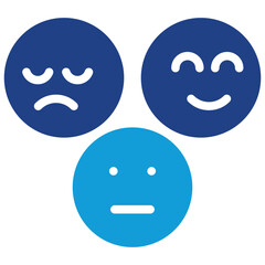satisfaction and feedback, Emotions Icons Happiness Sadness and Neutral Faces glyph blue icon