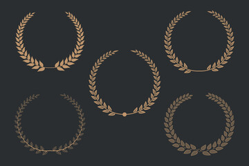 Set of  silhouette circular laurel foliate and wheat floral  wreaths  template design