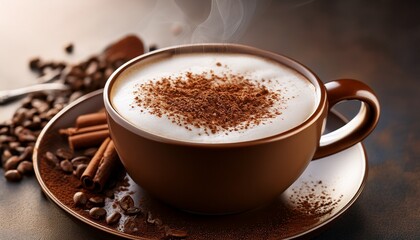 Obraz premium cup of hot cappuccino topped with foam and cocoa powder