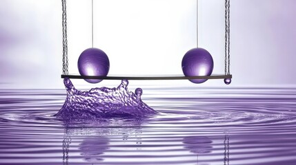 Miniature Cradle of Newton's Laws in Purple Water Environment with Sleek Balance and Physics Theme
