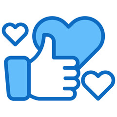 Fototapeta premium engagement, Thumbs Up with Hearts Symbol of Love and Approval blue fill icon
