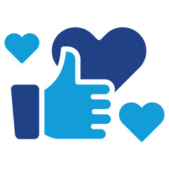 engagement, Thumbs Up with Hearts Symbol of Love and Approval glyph blue icon