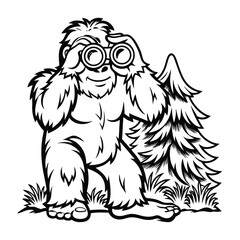 Obraz premium bigfoot with binoculars bird watching nature nerd