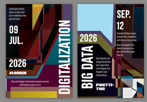 Flyer A4 Abstract Pixilated Bright Rectangles Big Data