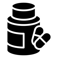 Pill Bottle with Capsules, suplement, medicine glyph black icon